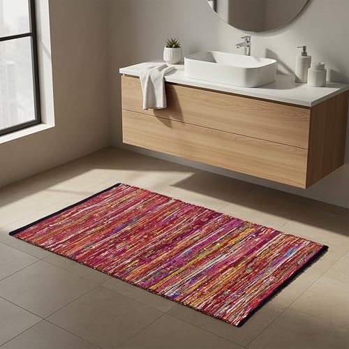 THE BEER VALLEY Chindi Woven Rug 2x3 Feet - Multi - color: Multi Cotton, size: 2 x 3 feet