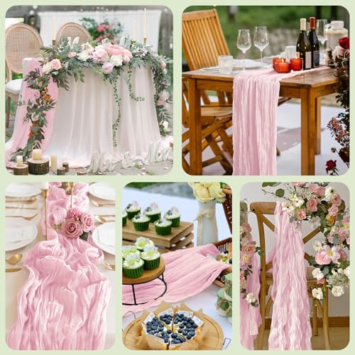 Cheesecloth Table Runner 10FT Blushing Pink Boho Gauze Sheer Runners - color: Blushing Pink, size: 1 Pack