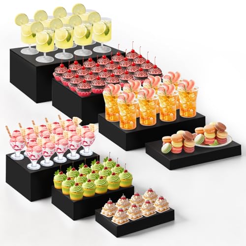 Leinuosen 7 Pcs Large Acrylic Buffet Risers, 6-12" Rectangle, Black - color: Black, size: 6" to 12", style: Rectangle