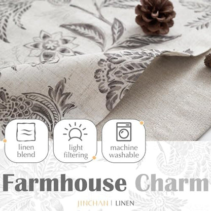 jinchan Floral Valance Curtain Linen 16 Inch Farmhouse 1 Panel Grey - color: Jacobean | Grey, size: 50"W x 16"L (Pack of 1)