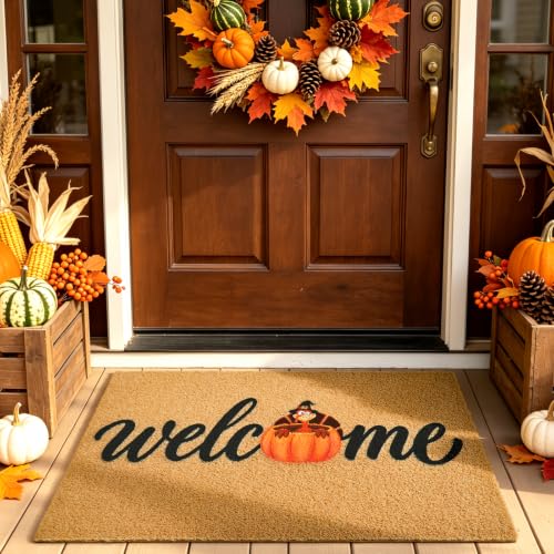 Fall Turkey Welcome Door Mat for Front Door Outdoor Indoor 17x29 in - color: Turkey Pumpkin