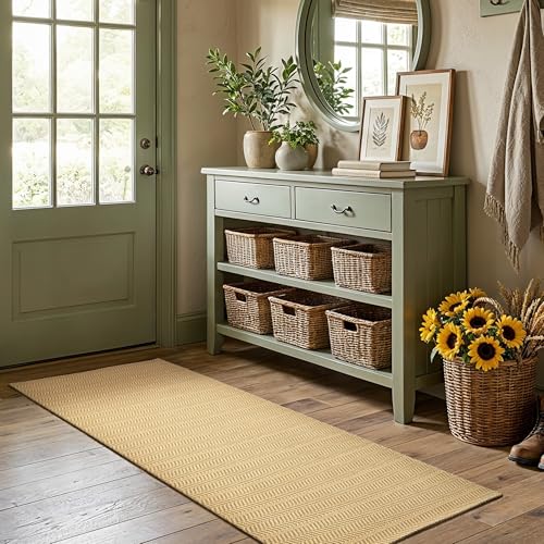 MatEssenz 2x4 ft Faux Linen Accent Rug, Washable Woven Textured Small Area Carpet for Bedside Porch, Slip Resistant Gel Backing Indoor Floor Mat for Bedroom Dorm, Khaki - color: Khaki, size: 2' x 4' (Rectangular)
