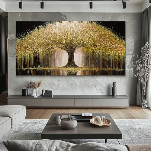 Large Wall Art Decor 39"X78" Gold Tree Of Life Wall Art For Living Room - color: HX5D, size: 78"L x 39"W