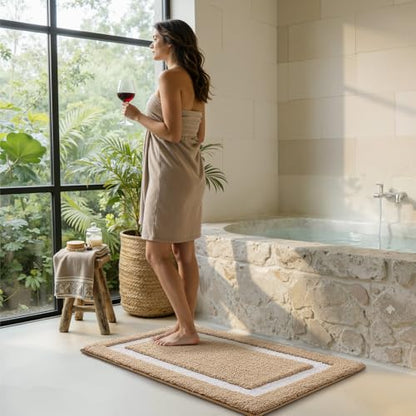 LUMI Bathroom Rug, Non Slip Absorbent Bath Mat, Khaki, 24"x43" - color: Khaki, size: 24"x43"