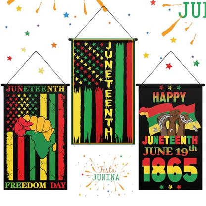 Tegeme 3 Pcs Happy Juneteenth Day Door Sign African American Flag - style: Juneteenth
