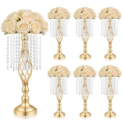 Gold Crystal Tall Vase Centerpiece Stand, Elegant Gold Flower Holder for Wedding Table Centerpieces, Perfect Wedding Reception Table Decor, Bases para Centros de Mesa, Centros de Mesa(6Pack) - size: 6Pack