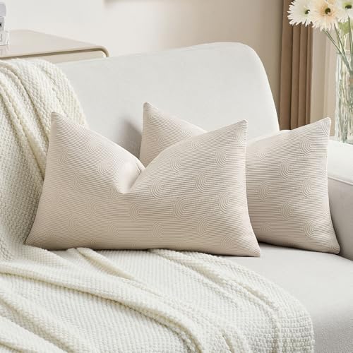 FUTEI Pack of 2 Chenille Throw Pillow Covers 12x20 Inch,Beige - color: Beige, size: 20" x 12" (Pack of 2)