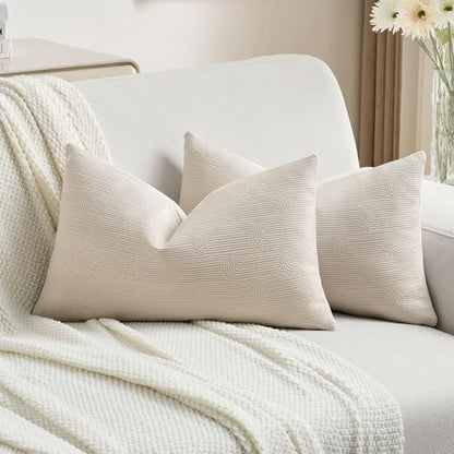 FUTEI Pack of 2 Chenille Throw Pillow Covers 12x20 Inch,Beige - color: Beige, size: 20" x 12" (Pack of 2)