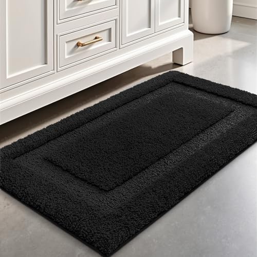 LUMI Ultra Soft Bathroom Rugs Absorbent, Non Slip Bath Mat 20x32, Black - color: Black, size: 20" X 32"