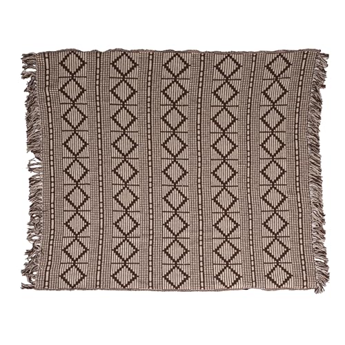 Bloomingville Soft Recycled Cotton Blend Throw with Diamond Pattern, Brown and Beige - color: Brown and Beige