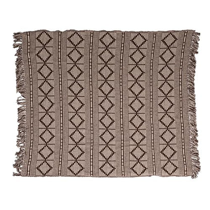 Bloomingville Soft Recycled Cotton Blend Throw with Diamond Pattern, Brown and Beige - color: Brown and Beige