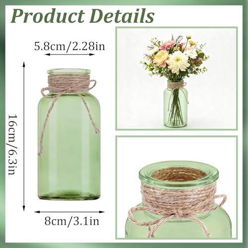 12 Pack Mason Jar Vases for Centerpieces, Green Glass Flower Vase - color: Green