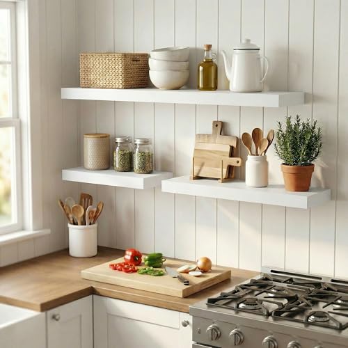 Venusmiles 12 inch Deep Floating Shelves for Wall, 24" Wide, White, 2-Pack - color: White Finish, size: 24"w x 12"d, 2p