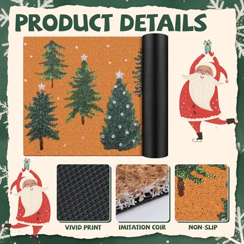 Dunzy Christmas Doormat Outdoor Snowy Forest Welcome Faux Coir Non-Slip Mat - style: Green Christmas Tree