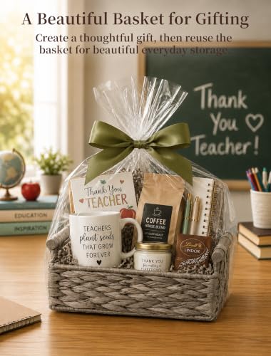 Wicker Basket, Large Basket for Gift Baskets Empty, 15.4x11x6.3in - color: Gray, size: Large
