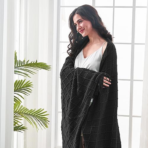 inhand Black Knitted Throw Blanket for Couch and Bed, 50"x60" - color: Black, size: 50"x60"