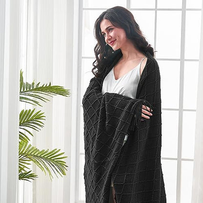 inhand Black Knitted Throw Blanket for Couch and Bed, 50"x60" - color: Black, size: 50"x60"
