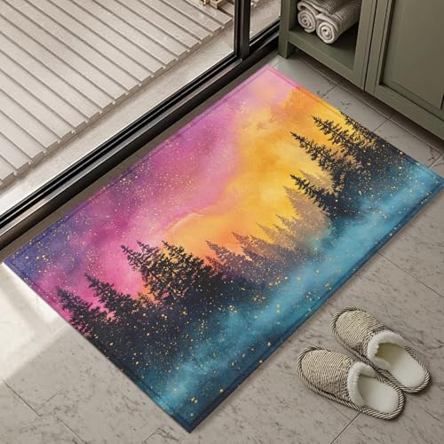 Colorful Foggy Forest Bath Mat Rug, Door Mat Doormat Entrance Non-Slip Bathroom Rugs for Entryway Bathroom Kitchen 17 x 30 Inch - color: Colorful Foggy Forest