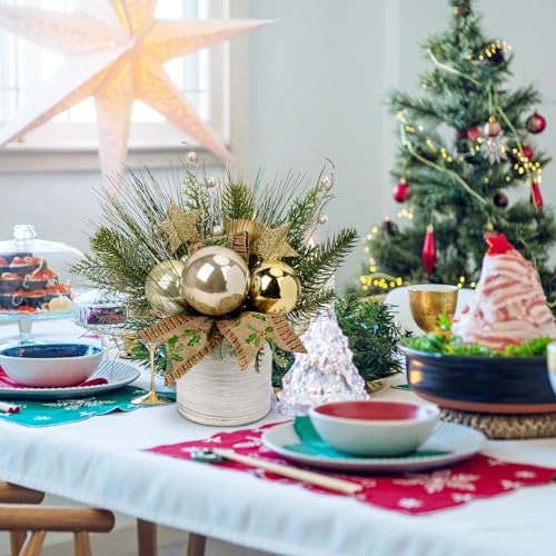 Hollyone Small Christmas Table Centerpiece 10' Artificial Mini Tabletop Christmas Potted Plant with Gold Ball Ornaments for Home Office Arrangement Centerpieces Indoor - color: Style 3