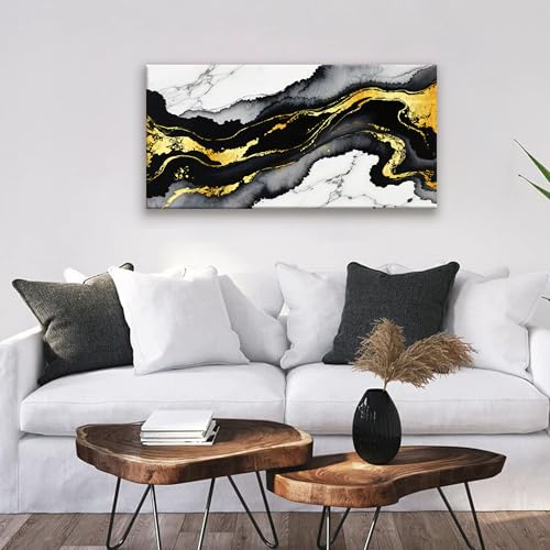 Black And Gold Abstract Wall Art Small Size Home Wall Decor 20"X40" - color: white black gold, size: 40"L x 20"W