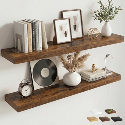 40 Inch Floating Shelves for Wall, 8"D Wood Storage Shelves, Brown Finish - color: Brown, size: 40 Inch
