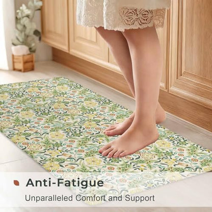 Kitchen Floor Mat 36x20in Waterproof Anti-Fatigue Kitchen Mats - color: Green Flower Clusters
