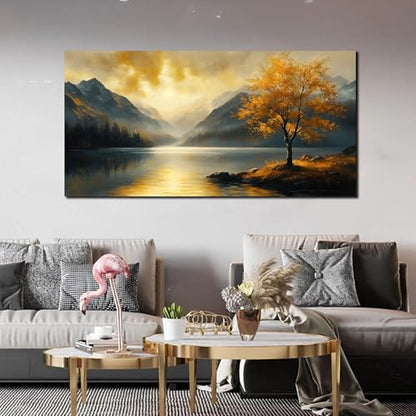 Ouzzlie Scenery Canvas Art Gold Picture for Office - color: Yellow, size: 48"L x 24"W