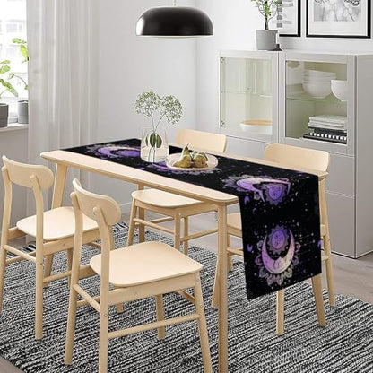Sun Moon Table Runner, Purple Bohemian Hippie Gradient Sun, Moon and Stars Tarot Constellation Tabletop Restaurant Dining Kitchen Wedding Party 13x36 Inch - color: Moon Style-4, size: W13X L36