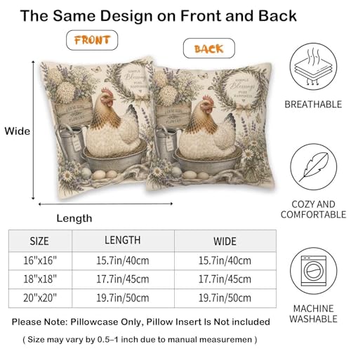 Chicken Throw Pillow Covers 18x18 Set of 2 | Rustic Lavender Floral Hen Cushion Covers | Farmhouse Country Decorative Pillowcases for Couch Sofa Chair | Cottage Home Decor - color: Farmhouse Chicken