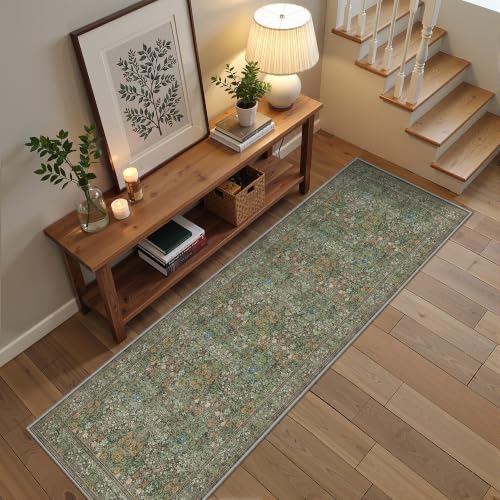 2x5 Runner Rug, Floral Kitchen Rugs Washable Green Rug, Dark Green - color: Dark Green, size: 2' x 5' (Runner)