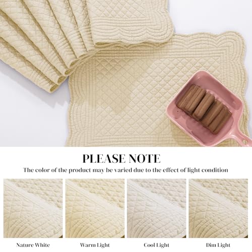 HOMBYS Quilted Placemats Set of 6 Washable-13x18 inches Rectangular Placemats for Kitchen Table-100% Cotton Fabric Rectangular Table Mats, (Light Brown) - color: Light Brown
