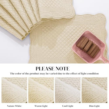 HOMBYS Quilted Placemats Set of 6 Washable-13x18 inches Rectangular Placemats for Kitchen Table-100% Cotton Fabric Rectangular Table Mats, (Light Brown) - color: Light Brown