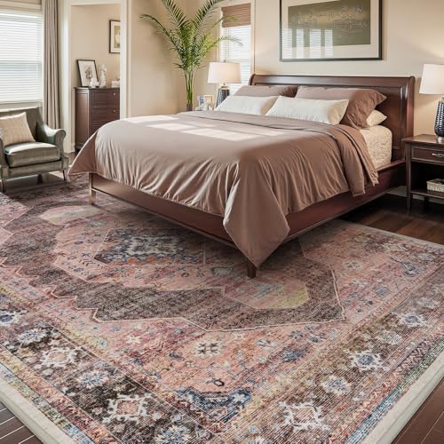 Pink Brown 5x7 Area Rugs for Bedroom Living Room Rug Girl Nursery Rug for Study Room Dining Room Rugs Carpet Washable Easy Care Non Slip Soft - color: Pink/Caramel, size: 5' x 7' (Rectangular)
