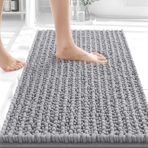 OLANLY Small Bathroom Rugs 24x16, Thick Soft Absorbent Chenille Bath Rugs - color: Grey, size: 24" x 16"