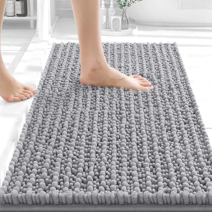 OLANLY Small Bathroom Rugs 24x16, Thick Soft Absorbent Chenille Bath Rugs - color: Grey, size: 24" x 16"