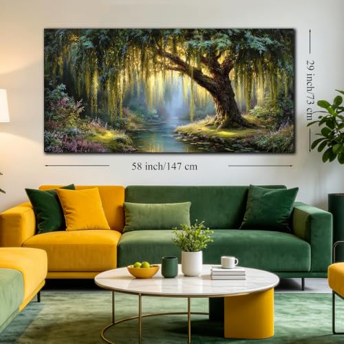 Green Willow Tree Canvas Wall Art Large Botanical Nature Wall Painting - color: Green, size: 58"L x 29"W