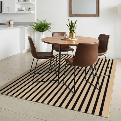 KILOCOCO Striped Rug 4x6 ft Washable Woven Front Door Rug, Brown and Black - color: Brown and Black Stripes, size: 4' x 6' (Rectangular)