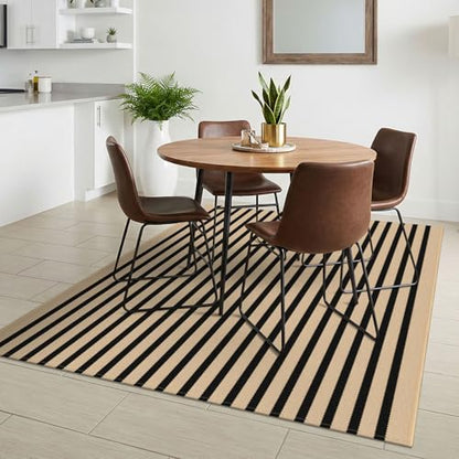 KILOCOCO Striped Rug 4x6 ft Washable Woven Front Door Rug, Brown and Black - color: Brown and Black Stripes, size: 4' x 6' (Rectangular)