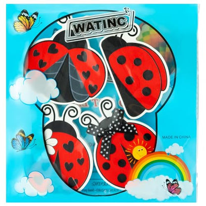 WATINC 4PCS Ladybug Tiered Tray Decor, Spring Summer Wooden Table Centerpiece Sign, Double-sided Ladybug Printed Wood Tabletop Sign, Ladybird Farmhouse Rustic Party Decoration for Holiday Home Kitchen - style: Ladybug