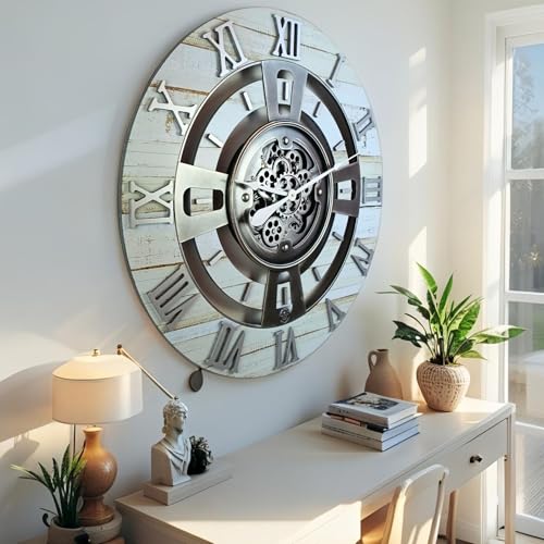 ImprovingLife The Gears Clock Real Moving Gear Wall Clock England Line (Desert Beige, 24 inches (60 cm)) - color: Desert Beige, size: 24 inches (60 cm)