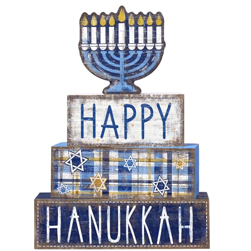 Hanukkah Table Decoration Happy Hanukkah Wooden Block Wooden Menorah Decor - style: Hanukkah