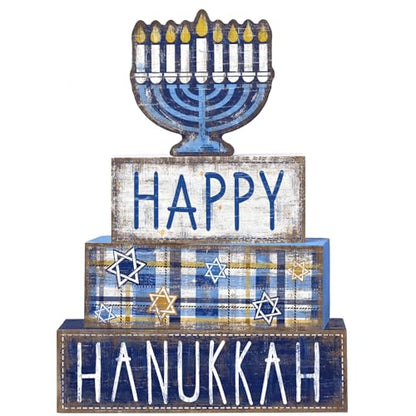 Hanukkah Table Decoration Happy Hanukkah Wooden Block Wooden Menorah Decor - style: Hanukkah