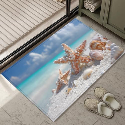 Beach Sea Starfish Bath Mat Rug, Door Mat Doormat Entrance Non-Slip Bathroom Rugs for Entryway Bathroom Kitchen 17 x 30 Inch - color: Beach Sea Starfish