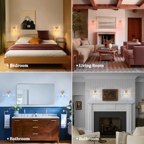 Shenmoyl Battery Operated Wall Sconce Set of 2, Vintage Rechargeable Wall Lights with Amber Lily Glass Shade, Wireless Indoor Wall Lamp with Remote for Bedroom Living Room Bathroom - color: Short Lily-Amber, size: 2Pack-Battery Operated