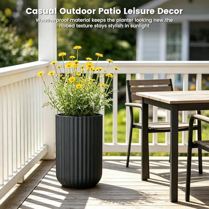 Kante Black Concrete Planter 21.7" Tall All-Weather Round Large Pot - color: Black, size: 14"Dia x 21.7"H