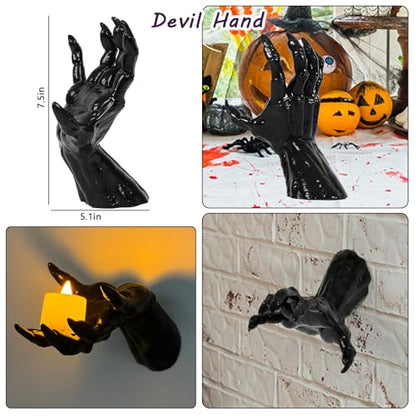 Halloween Decorations Indoor Outdoor 3 Pack Wall Mount Creepy Hands&Candles - size: set 2
