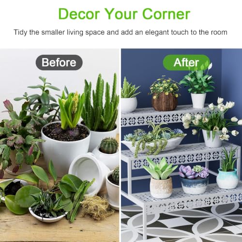 Garden 4 you 3-Tier Rectangular Metal Plant Stand, Ladder Flower Pot Rack - color: White, size: 27.5"L x 23.6"W x 23.6"H