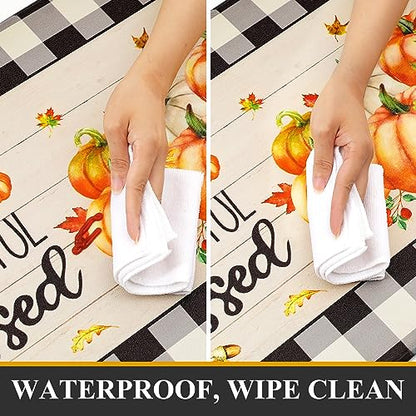 Pauwer Fall Kitchen Rugs Set of 2, Pumpkin Anti Fatigue Kitchen Mats - color: Thankful