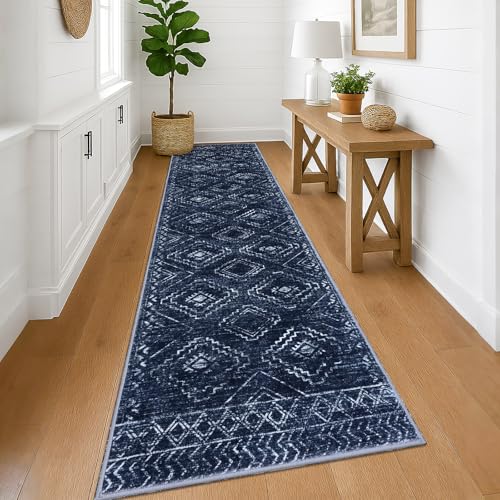 KILOCOCO Washable Runner Rug 3x12 Non Slip Runners for Hallway, Dark Blue - color: Dark Blue, size: 3' x 12' (Runner)