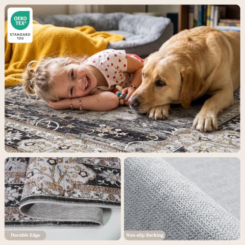 2x3 Washable Entryway Area Rug - Non-Slip Boho Throw Rugs Black Gray - color: Black/Gray, size: 2' x 3' (Rectangular)